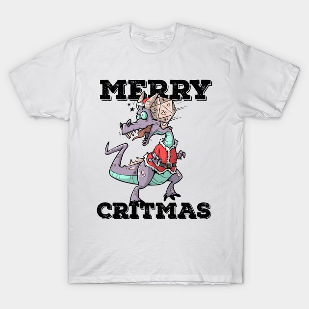 Critical Hit D20 Dice RPG Meme PnP Dragon Merry Critmas Gift T-Shirt by TellingTales